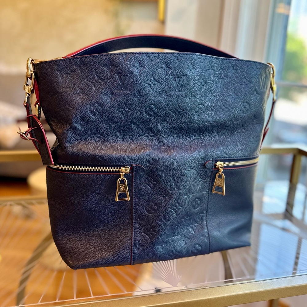 Louis Vuitton Authentic Leather Melie M. Emp. Marine Rouge Navy Blue & Red Bag - Picture 4 of 14